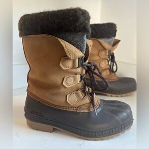 Sorel Badger Winter Snow Boots Brown Leather Rubber Duck Womans Sz‎ 6